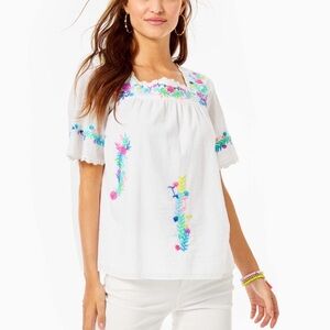 Lilly Pulitzer Tamryn SzM White Embroidered Scalloped Crochet Lace Trimmed Tunic